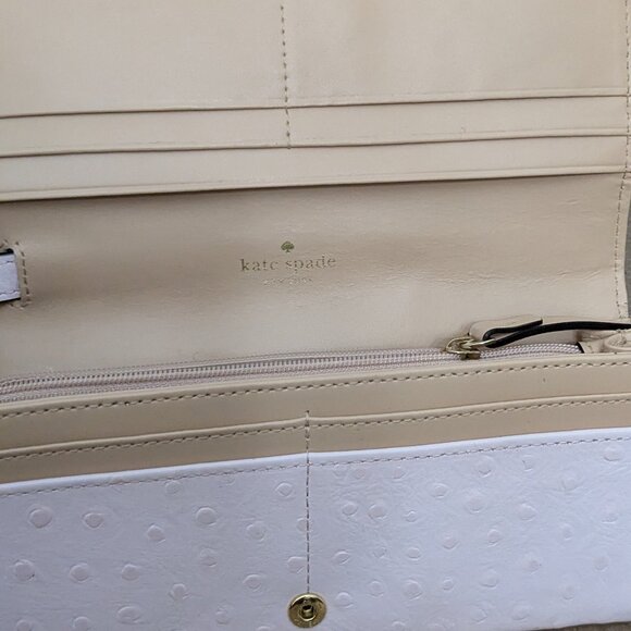 Kate Spade New York Leather Bow Wallet Wristlet Clutch Cream Retractable Strap - Picture 8 of 11